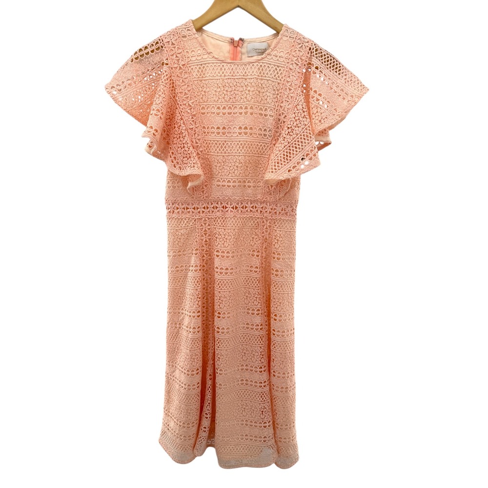 Champagne & Strawberry Jane Choi Lace Flutter Sleeve Midi Dress Womenโ S Pink